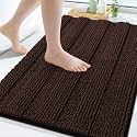 Grandaily Chenille Bathroom Rugs 30x20, Soft Bath Mats, Dark Brown