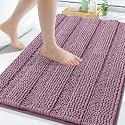 Grandaily Chenille Bathroom Rugs 30x20, Soft Absorbent Bath Mats, Deep Plum