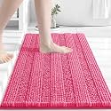 Grandaily Chenille Bathroom Rugs 30x20, Soft Absorbent Bath Mats, Hot Pink