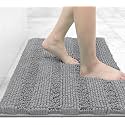 Grandaily Chenille Bathroom Rugs 30x20, Soft Absorbent Bath Mats, Dark Gray