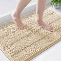 Grandaily Chenille Bathroom Rugs 36x24, Soft Bath Mats, Light Beige