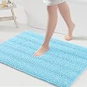 Grandaily Chenille Bathroom Rugs 36x24, Soft Absorbent Bath Mats, Blue