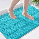 Grandaily Chenille Bathroom Rugs 36x24, Soft Absorbent Bath Mats, Aqua Sky
