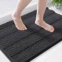 Grandaily Chenille Bathroom Rugs 36x24, Soft Absorbent Bath Mats, Charcoal