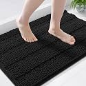 Grandaily Chenille Bathroom Rugs 36x24, Soft Bath Mats, Deep Black