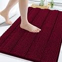 Grandaily Chenille Bathroom Rugs 36x24, Soft Absorbent Bath Mats, Wine Red