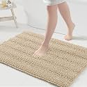 Grandaily Chenille Bathroom Rugs 36x24, Soft Absorbent Bath Mats, Beige