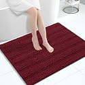 Grandaily Chenille Bathroom Rugs 40x32, Soft Absorbent Bath Mats, Burgundy