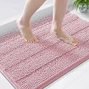 Grandaily Chenille Bathroom Rugs 44x24, Soft Bath Mats, Dusty Rose