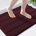 Grandaily Chenille Bathroom Rugs 44x24, Soft Bath Mats, Black Cherry