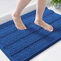 Grandaily Chenille Bathroom Rugs 44x24, Soft Bath Mats, Deep Navy Blue