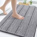 Grandaily Chenille Bathroom Rugs 45x27, Soft Absorbent Bath Mats, Grey