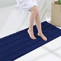Grandaily Chenille Bathroom Rugs 47x17, Soft Absorbent Bath Mats, Navy Blue