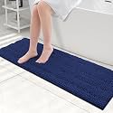 Grandaily Chenille Bathroom Rugs 47x17, Soft Absorbent Bath Mats, Navy