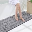 Grandaily Chenille Bathroom Rugs 47x17, Soft Absorbent Bath Mats, Grey