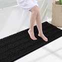 Grandaily Chenille Bathroom Rugs 47x17, Soft Bath Mats, Deep Black