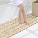 Grandaily Chenille Bathroom Rugs 47x17, Soft Bath Mats, Light Beige