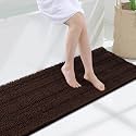Grandaily Chenille Bathroom Rugs 47x17, Soft Bath Mats, Dark Brown