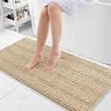 Grandaily Chenille Bathroom Rugs 47x20, Soft Absorbent Bath Mats, Beige