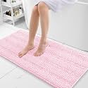 Grandaily Chenille Bathroom Rugs 47x20, Soft Absorbent Bath Mats, Pink