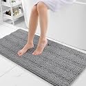 Grandaily Chenille Bathroom Rugs 47x20, Soft Absorbent Bath Mats, Dark Gray