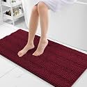 Grandaily Chenille Bathroom Rugs 47x20, Soft Absorbent Bath Mats, Burgundy