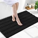 Grandaily Chenille Bathroom Rugs 47x24, Soft Bath Mats, Deep Black