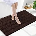 Grandaily Chenille Bathroom Rugs 47x24, Soft Bath Mats, Dark Brown