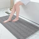 Grandaily Chenille Bathroom Rugs 47x24, Soft Absorbent Bath Mats, Dark Gray