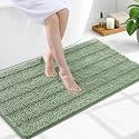 Grandaily Chenille Bathroom Rugs 47x24, Soft Bath Mats, Grayish Green