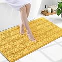 Grandaily Chenille Bathroom Rugs 47x24, Soft Bath Mats, Light Yellow