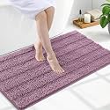 Grandaily Chenille Bathroom Rugs 47x24, Soft Absorbent Bath Mats, Deep Plum