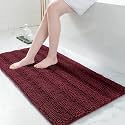 Grandaily Chenille Bathroom Rugs 47x24, Soft Absorbent Bath Mats, Burgundy