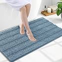 Grandaily Chenille Bathroom Rugs 47x24, Soft Absorbent Bath Mats, Airy Blue