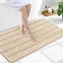 Grandaily Chenille Bathroom Rugs 47x24, Soft Bath Mats, Light Beige