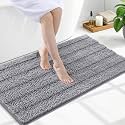 Grandaily Chenille Bathroom Rugs 47x24, Soft Absorbent Bath Mats, Grey
