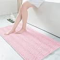 Grandaily Chenille Bathroom Rugs 47x24, Soft Absorbent Bath Mats, Pink