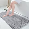 Grandaily Chenille Bathroom Rugs 47x24, Soft Bath Mats, Light Grey