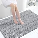 Grandaily Chenille Bathroom Rugs 47x32, Soft Bath Mats, Light Grey