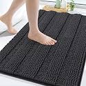 Grandaily Chenille Bathroom Rugs 47x32, Soft Absorbent Bath Mats, Charcoal