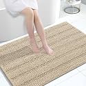 Grandaily Chenille Bathroom Rugs 47x32, Soft Absorbent Bath Mats, Beige