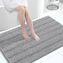 Grandaily Chenille Bathroom Rugs 47x32, Soft Absorbent Bath Mats, Dark Gray