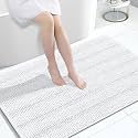 Grandaily Chenille Bathroom Rugs 47x32, Soft Absorbent Bath Mats, White