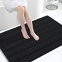 Grandaily Chenille Bathroom Rugs 47x32, Soft Absorbent Bath Mats, Black
