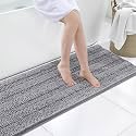 Grandaily Chenille Bathroom Rugs 59x20, Soft Absorbent Bath Mats, Grey