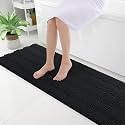 Grandaily Chenille Bathroom Rugs 59x20, Soft Absorbent Bath Mats, Black