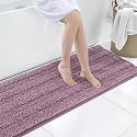 Grandaily Chenille Bathroom Rugs 59x20, Soft Absorbent Bath Mats, Deep Plum