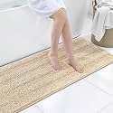 Grandaily Chenille Bathroom Rugs 59x20, Soft Bath Mats, Light Beige