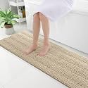 Grandaily Chenille Bathroom Rugs 59x20, Soft Absorbent Bath Mats, Beige