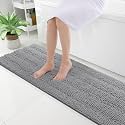 Grandaily Chenille Bathroom Rugs 59x20, Soft Absorbent Bath Mats, Dark Gray